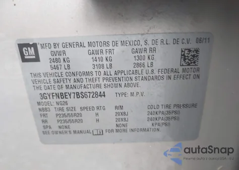 2011 Cadillac Srx Performance Collection z USA, uszkodzony, nr VIN 3GYFNBEY7BS672844